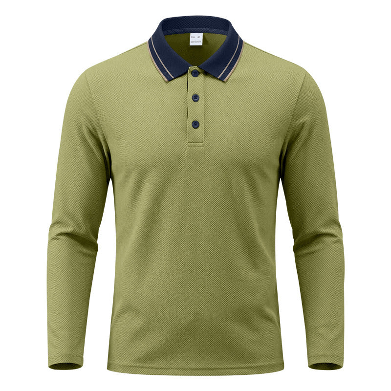 Polo da uomo a maniche lunghe in piqué con colletto a contrasto