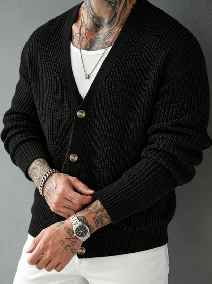 Chunky Ribbed V Neck Button Cardigan