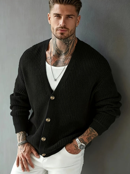 Chunky Ribbed V Neck Button Cardigan