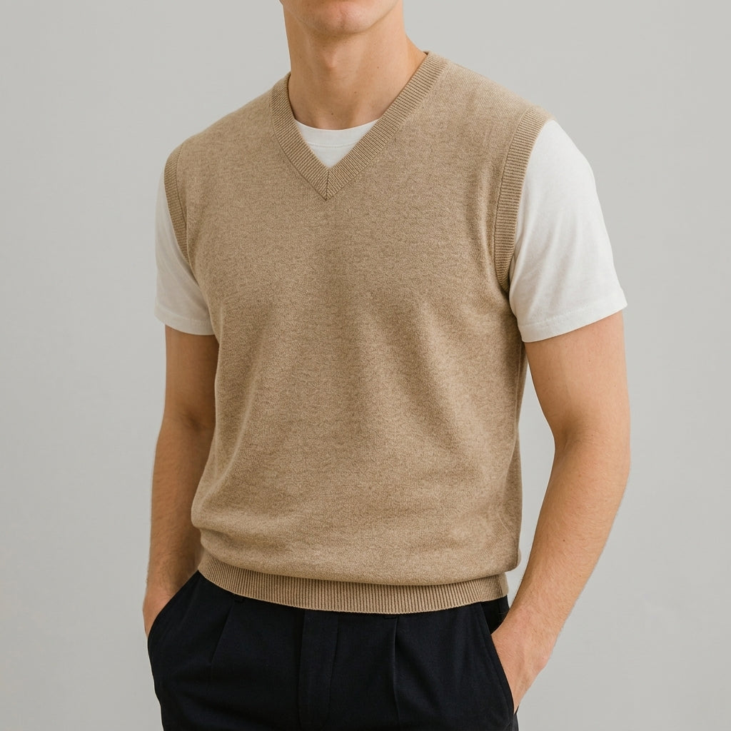 Camisola de malha sem mangas com decote em V