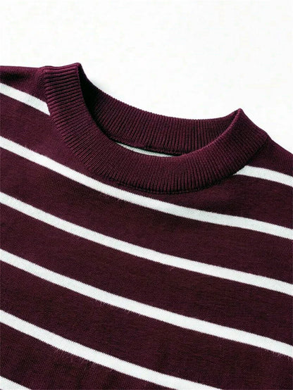 Men's Striped Knit Crew Neck T-Shirt Claret