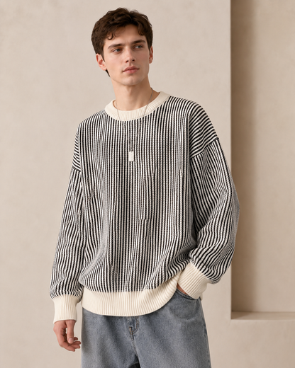 Maglione girocollo a righe con texture