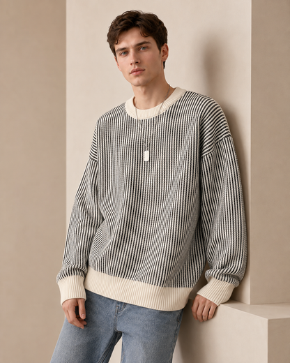 Maglione girocollo a righe con texture