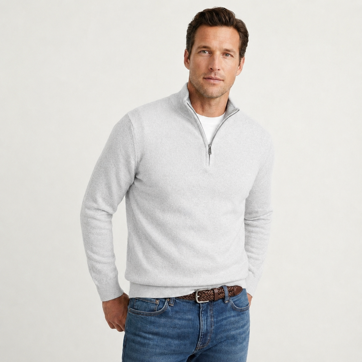 Maglione da uomo con mezza zip e collo alto