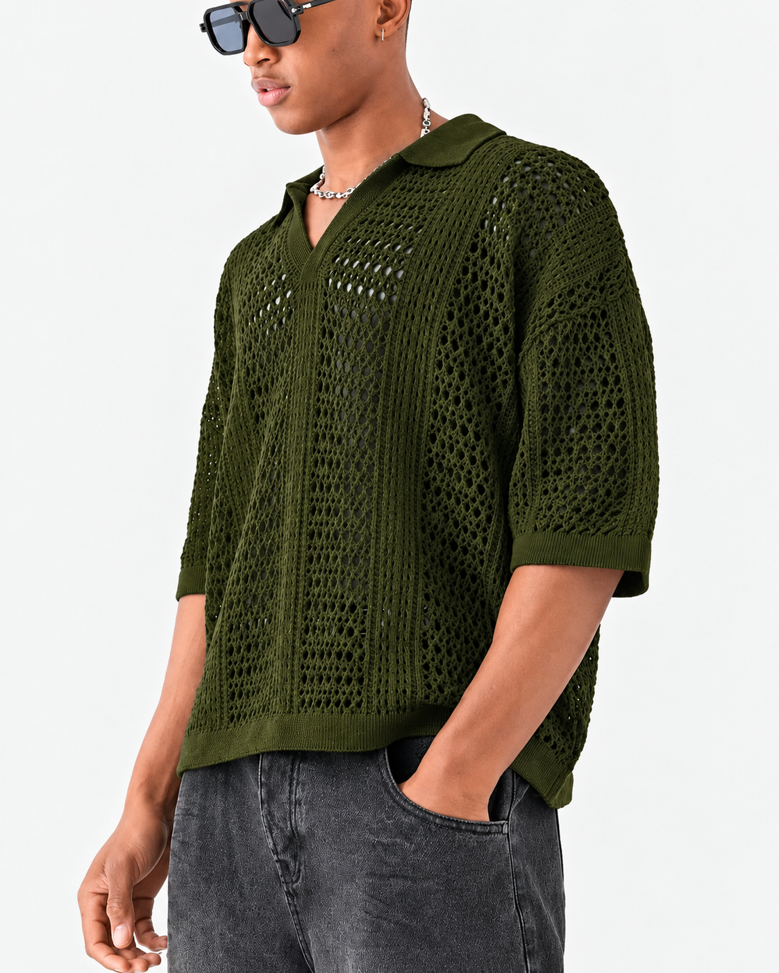 Poloshirt i åben gitterstrik
