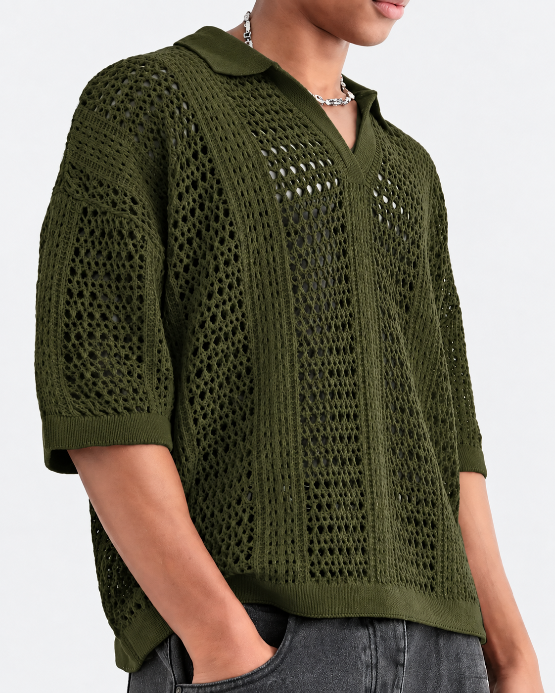 Poloshirt i åben gitterstrik