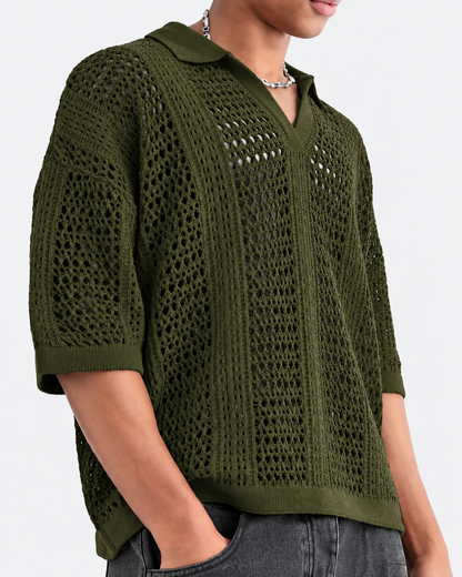 Poloshirt i åben gitterstrik