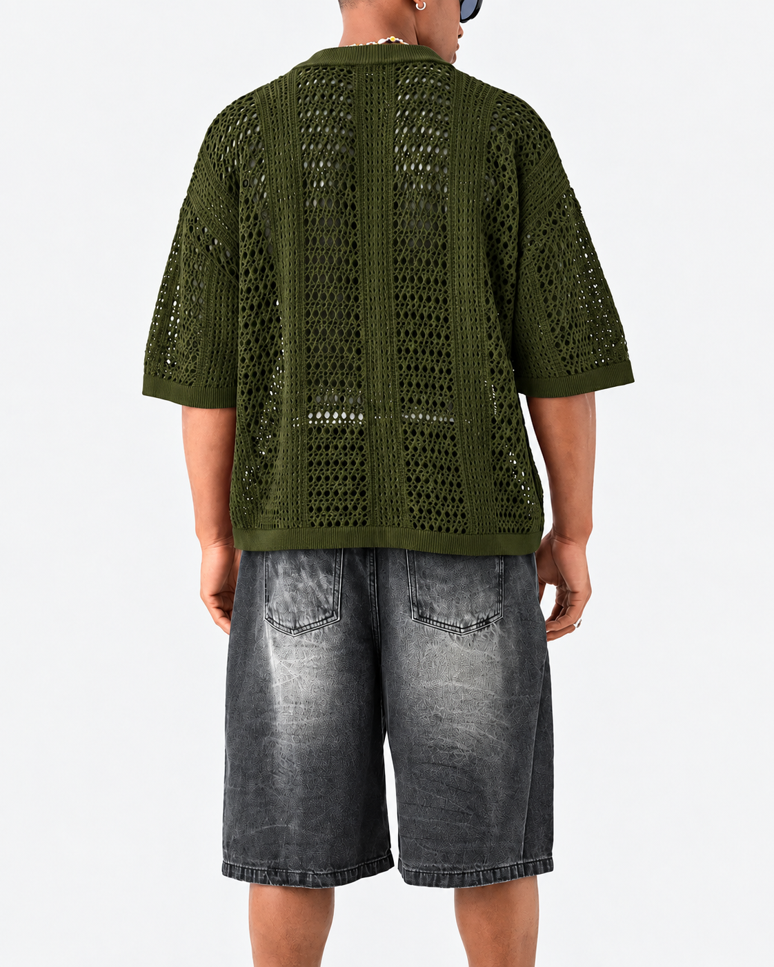 Poloshirt i åben gitterstrik