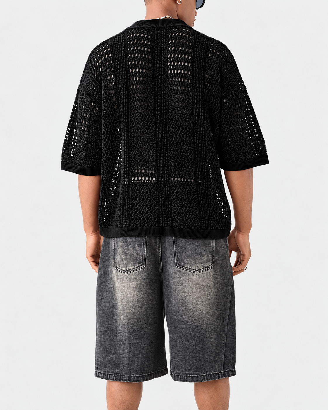 Poloshirt i åben gitterstrik