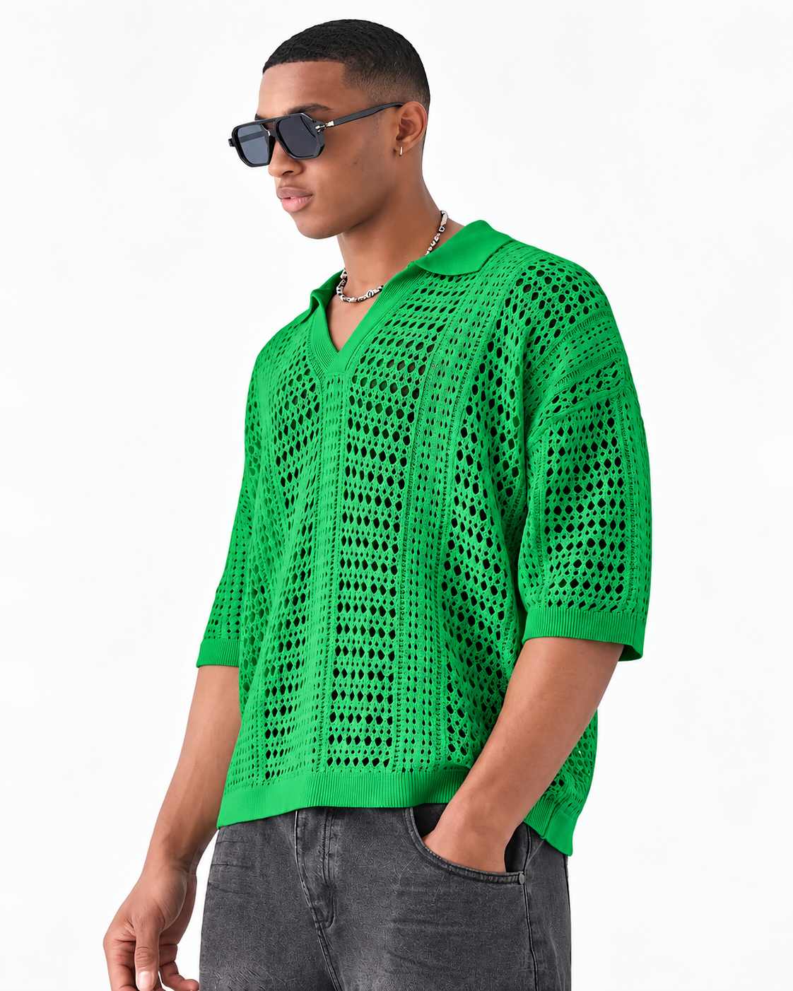 Poloshirt i åben gitterstrik