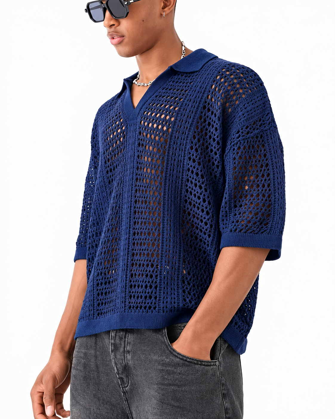 Poloshirt i åben gitterstrik