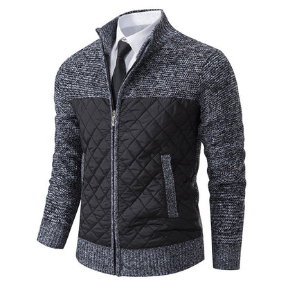 Men's Quilted Hybrid Knit Jacket With Stand Collar