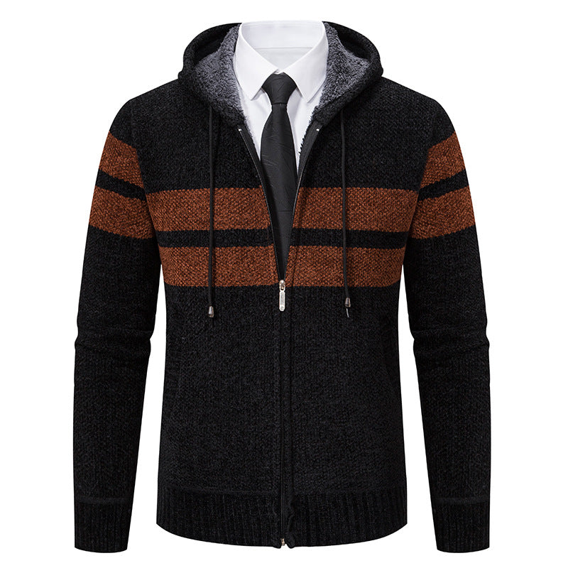 Giacca in maglia da uomo con cappuccio e fodera in teddy