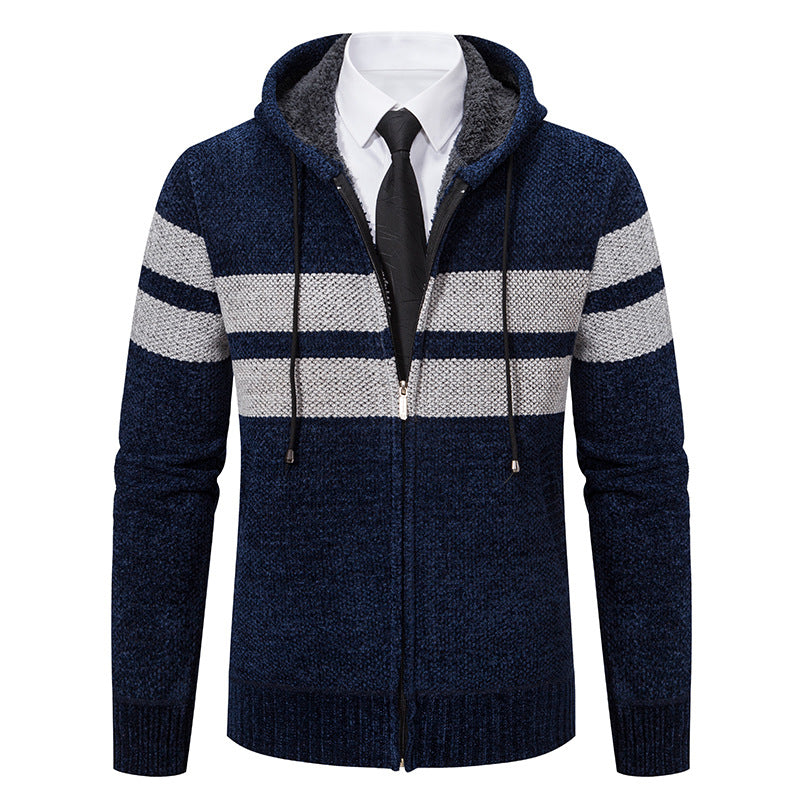 Giacca in maglia da uomo con cappuccio e fodera in teddy