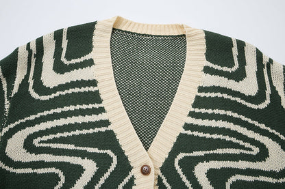 Unisex Abstract Swirl Oversized Knit Cardigan