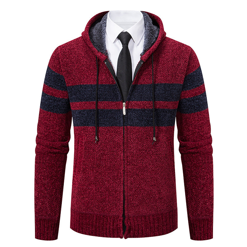 Giacca in maglia da uomo con cappuccio e fodera in teddy