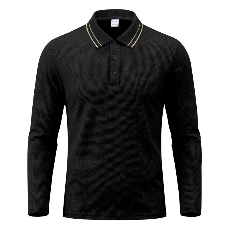 Polo da uomo a maniche lunghe in piqué con colletto a contrasto