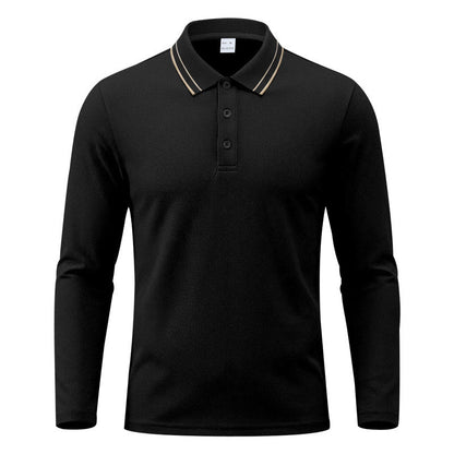 Polo da uomo a maniche lunghe in piqué con colletto a contrasto