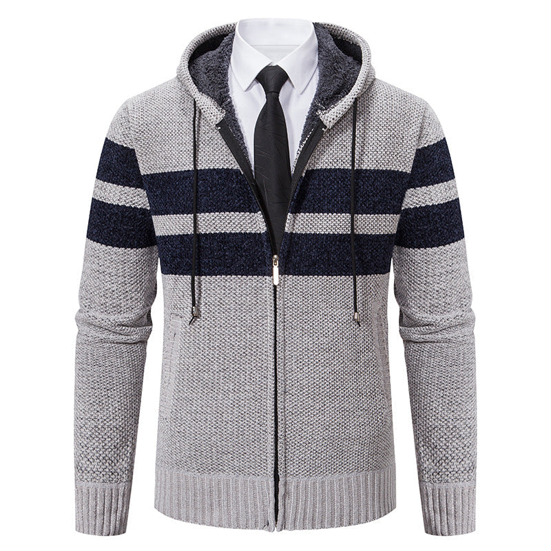 Giacca in maglia da uomo con cappuccio e fodera in teddy