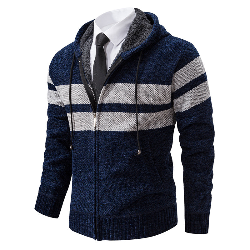 Giacca in maglia da uomo con cappuccio e fodera in teddy