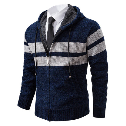 Giacca in maglia da uomo con cappuccio e fodera in teddy