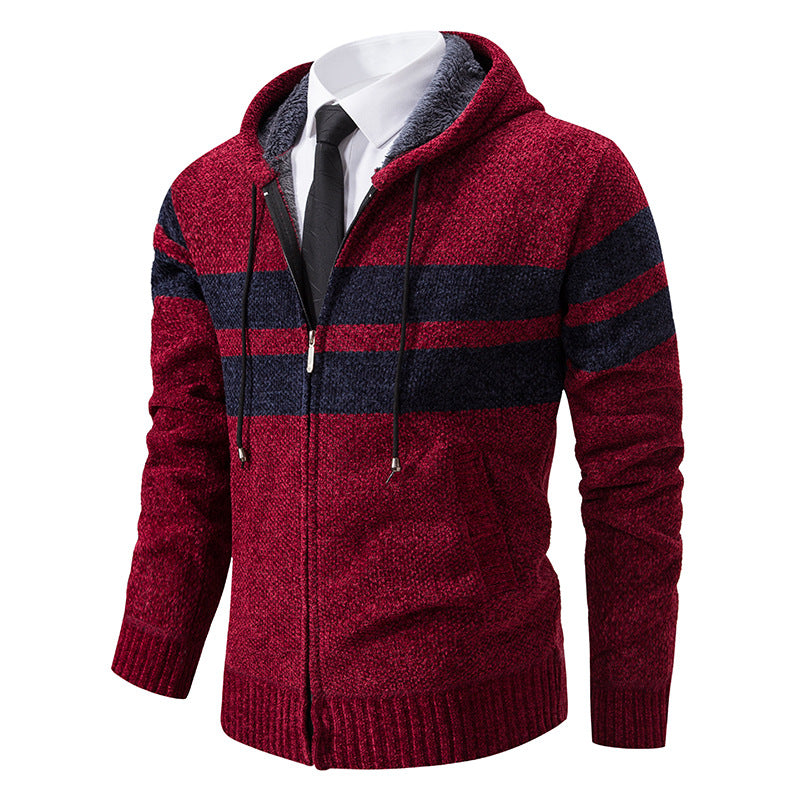 Giacca in maglia da uomo con cappuccio e fodera in teddy