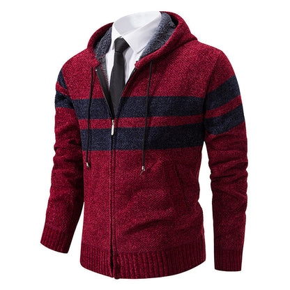 Giacca in maglia da uomo con cappuccio e fodera in teddy