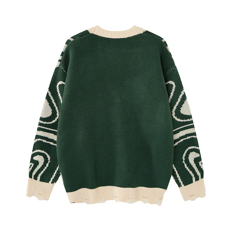 Unisex Abstract Swirl Oversized Knit Cardigan