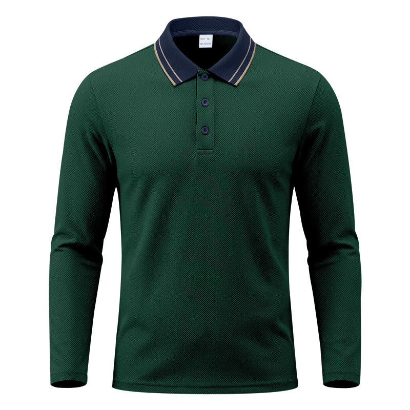Polo da uomo a maniche lunghe in piqué con colletto a contrasto