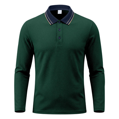 Polo da uomo a maniche lunghe in piqué con colletto a contrasto