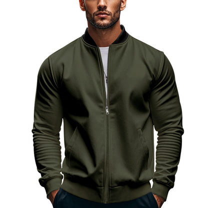 Chaqueta bomber entallada para hombre con cremallera y cuello mao
