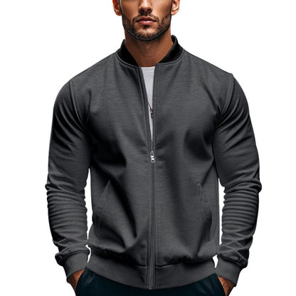 Chaqueta bomber entallada para hombre con cremallera y cuello mao