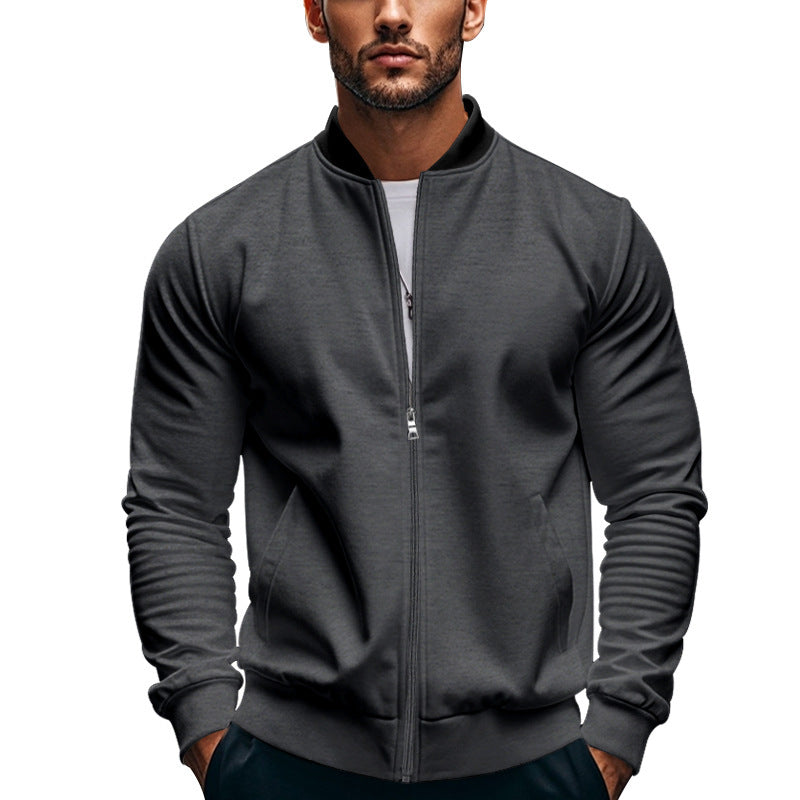 Chaqueta bomber entallada para hombre con cremallera y cuello mao