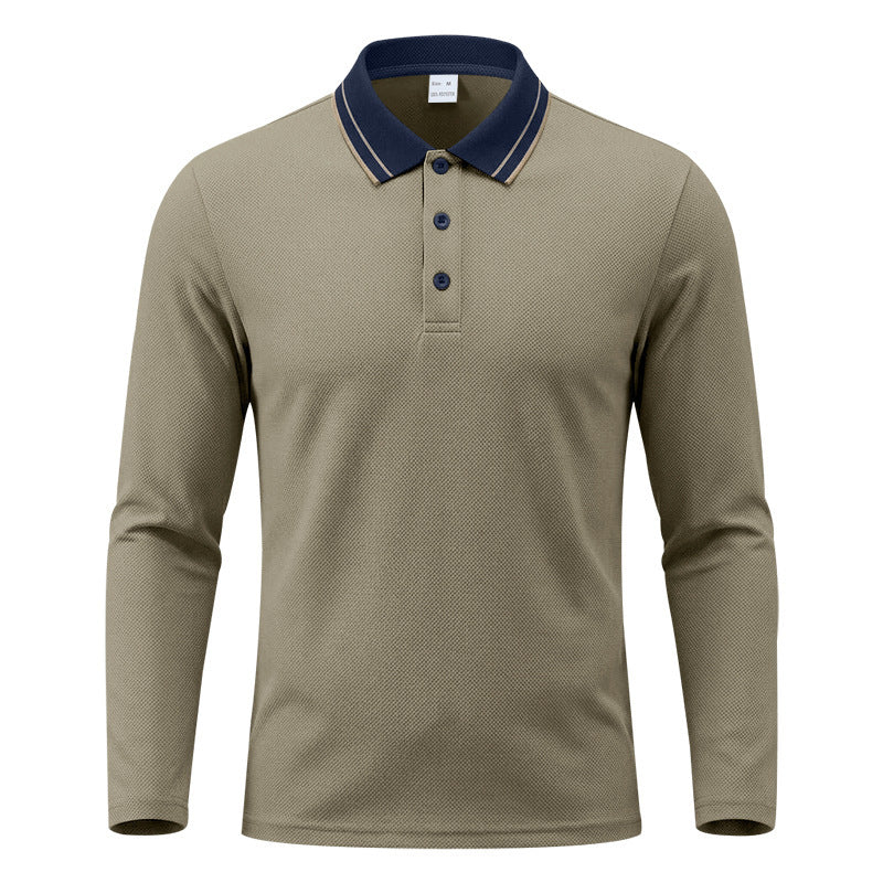 Polo da uomo a maniche lunghe in piqué con colletto a contrasto