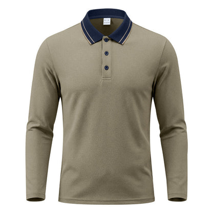 Polo da uomo a maniche lunghe in piqué con colletto a contrasto