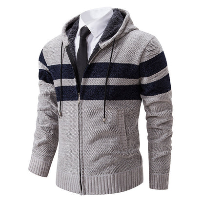 Giacca in maglia da uomo con cappuccio e fodera in teddy
