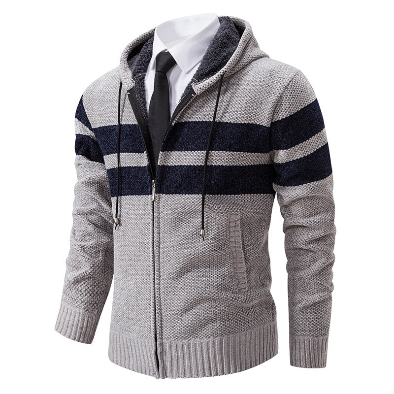 Giacca in maglia da uomo con cappuccio e fodera in teddy