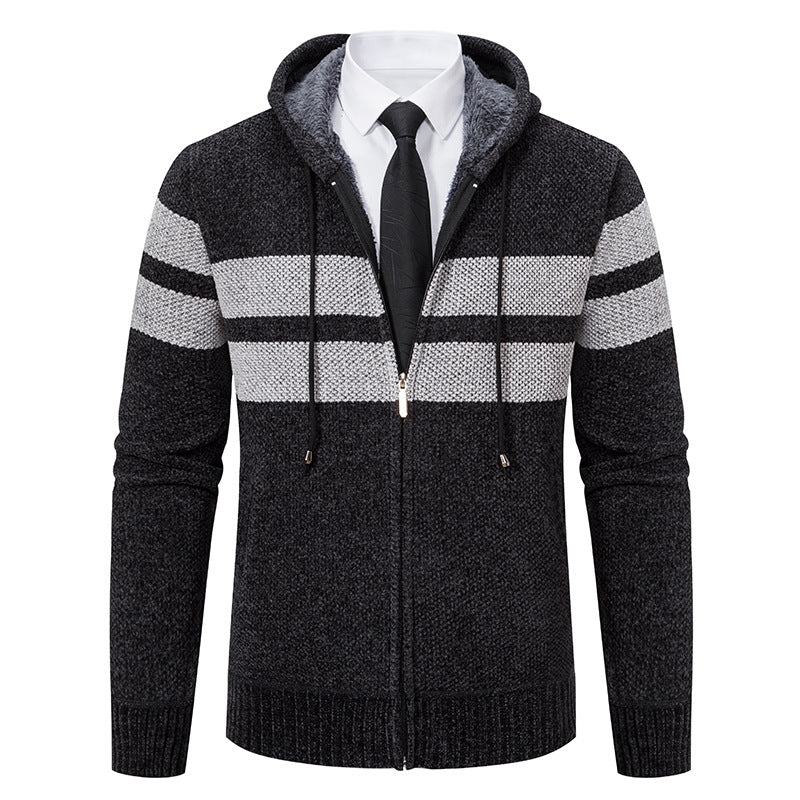 Giacca in maglia da uomo con cappuccio e fodera in teddy