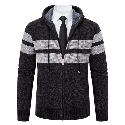 Giacca in maglia da uomo con cappuccio e fodera in teddy