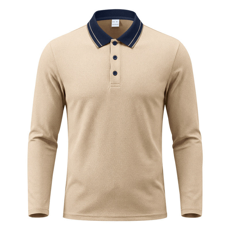 Polo da uomo a maniche lunghe in piqué con colletto a contrasto