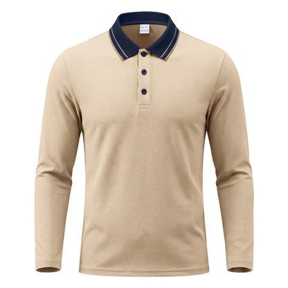 Polo da uomo a maniche lunghe in piqué con colletto a contrasto