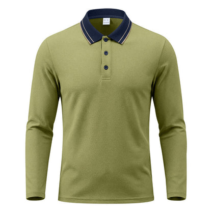 Polo da uomo a maniche lunghe in piqué con colletto a contrasto