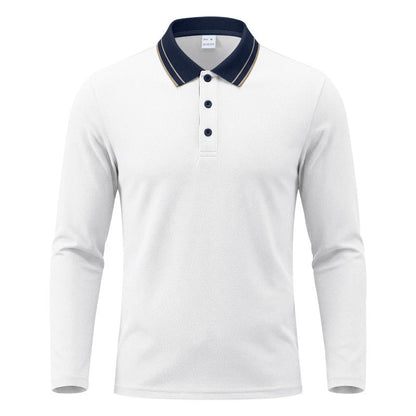 Polo da uomo a maniche lunghe in piqué con colletto a contrasto