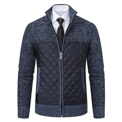 Men's Quilted Hybrid Knit Jacket With Stand Collar