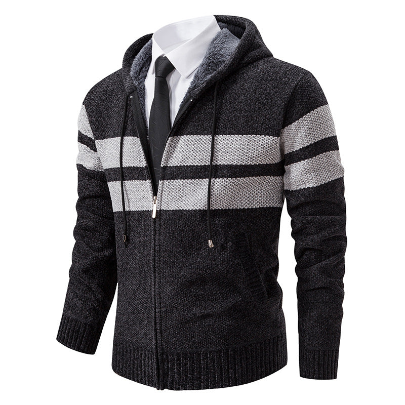 Giacca in maglia da uomo con cappuccio e fodera in teddy