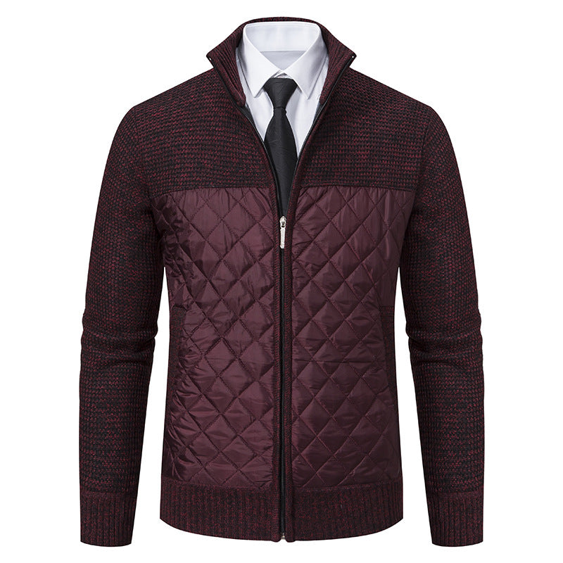 Men's Quilted Hybrid Knit Jacket With Stand Collar