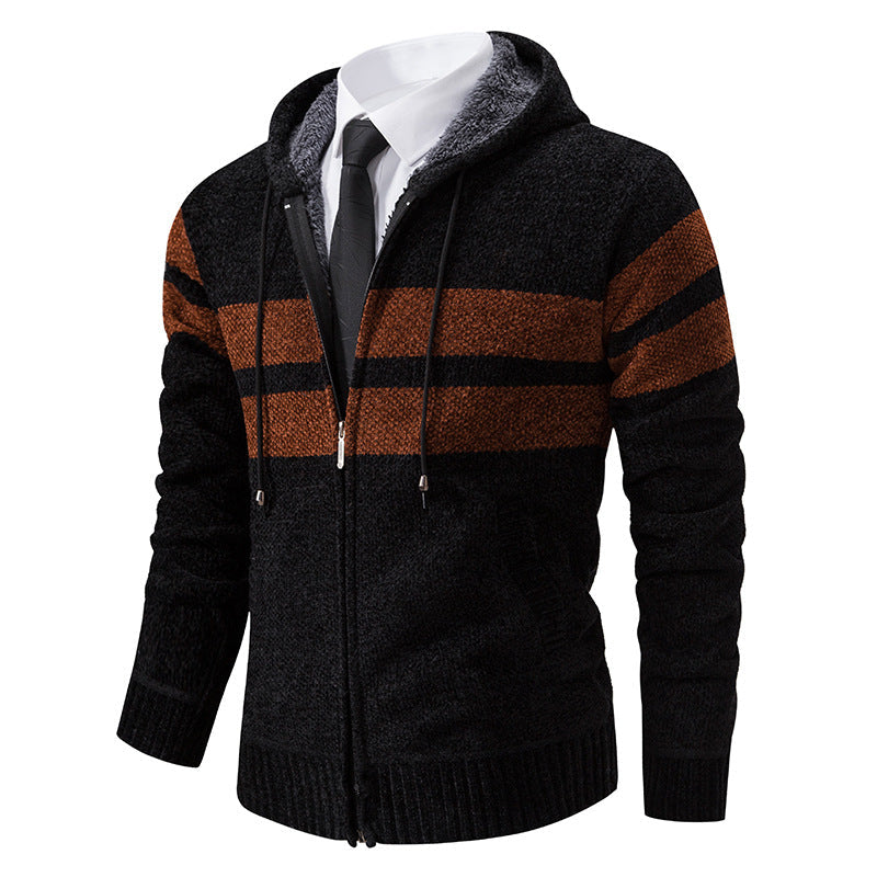 Giacca in maglia da uomo con cappuccio e fodera in teddy