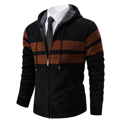 Giacca in maglia da uomo con cappuccio e fodera in teddy
