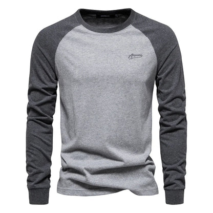 Gio Rota T-shirt til mænd med lange ærmer og patchwork - afslappet bomulds-T-shirt med rund hals