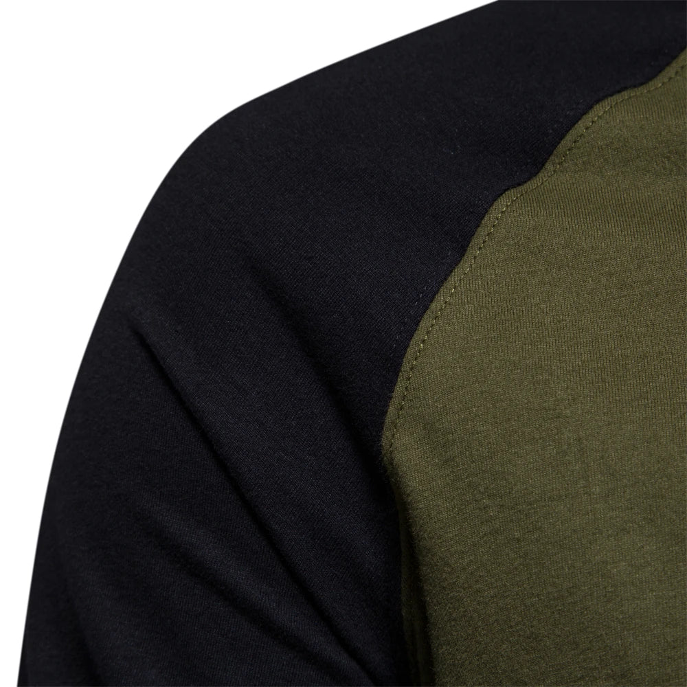 Gio Rota T-shirt til mænd med lange ærmer og patchwork - afslappet bomulds-T-shirt med rund hals